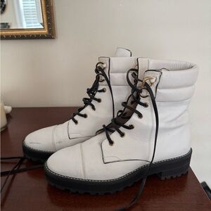 Stuart Weitzman White Leather Combat Boots